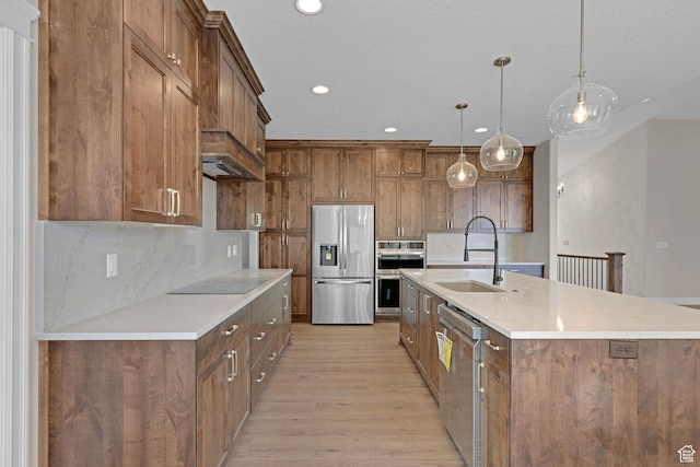 2881 N 3475 W Unit 17, Plain City, UT 84404 - kitchen featuring stainless steel appliances, light wood-type flooring, backsplash, pendant lighting, and recessed lighting