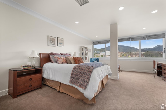 1235 E 200th St S Unit 1001, Salt Lake City, UT 84102 - bedroom featuring visible vents, crown molding, light carpet, baseboards, and recessed lighting