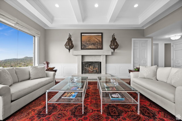 1235 E 200th St S Unit 1001, Salt Lake City, UT 84102 - living room with recessed lighting, crown molding, a decorative wall, and a fireplace