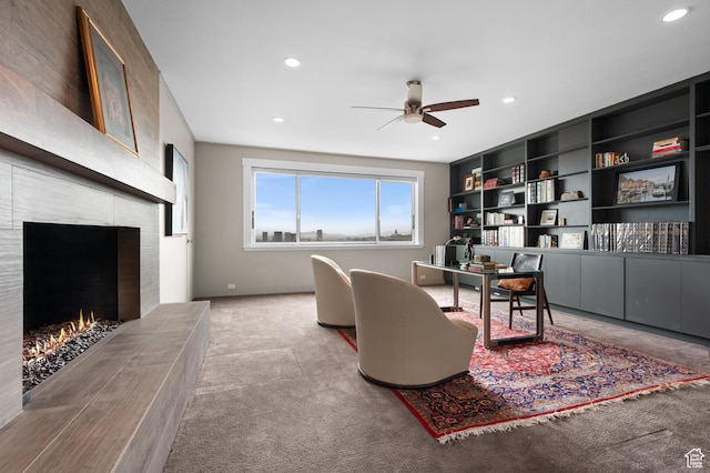 1235 E 200th St S Unit 1001, Salt Lake City, UT 84102 - living area with recessed lighting, a ceiling fan, and carpet
