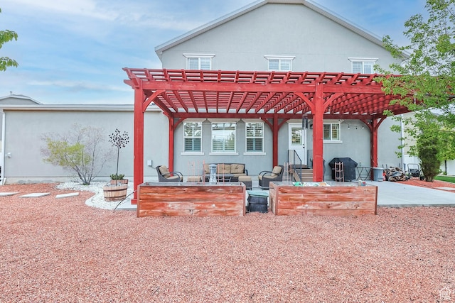 5764 Greenwich Cir, Stansbury Park, UT 84074 - rear view of property with a pergola, an outdoor living space, and a patio area