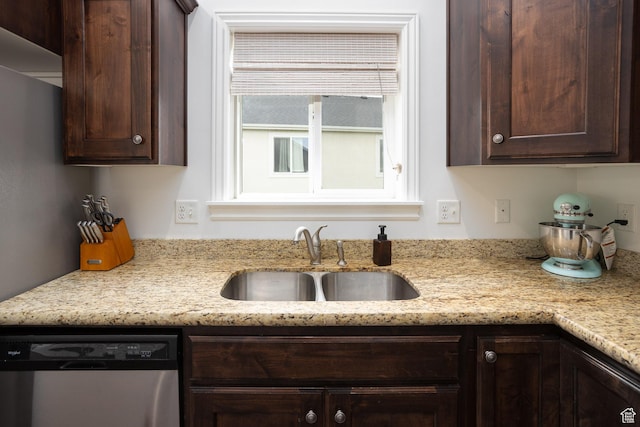940 N 90 W, Santaquin, UT 84655 - kitchen featuring stainless steel dishwasher, dark brown cabinets, and light stone countertops