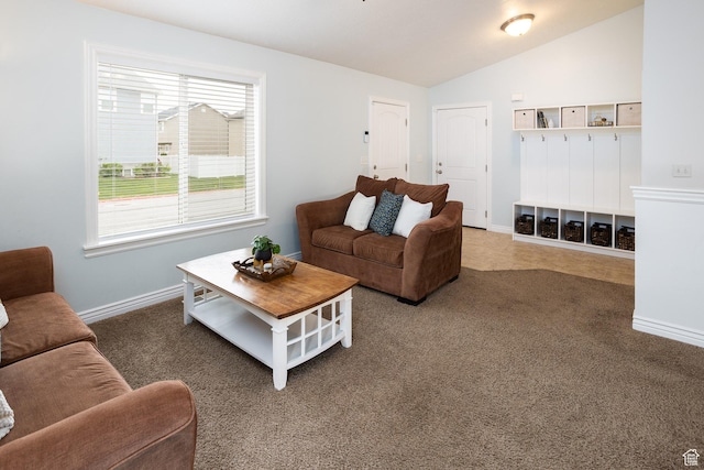 940 N 90 W, Santaquin, UT 84655 - carpeted living room featuring vaulted ceiling and baseboards