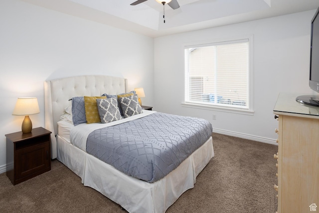 940 N 90 W, Santaquin, UT 84655 - bedroom featuring dark colored carpet, a raised ceiling, and ceiling fan