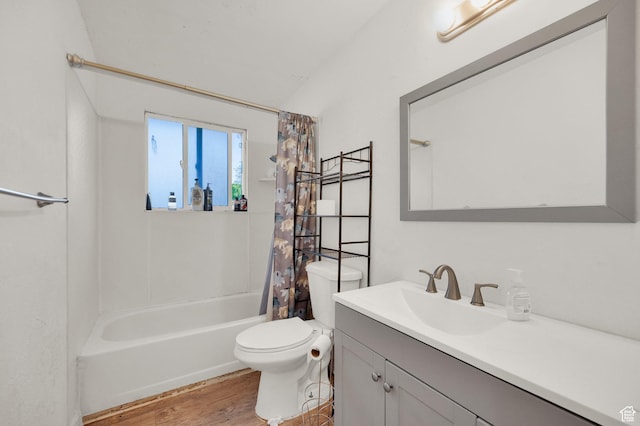 7979 W 3320 S, Magna, UT 84044 - bathroom with toilet, shower / bath combination with curtain, wood finished floors, and vanity