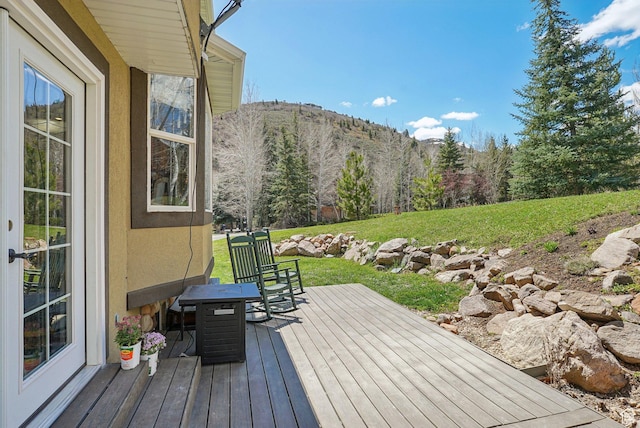 8030 N Springshire Dr, Park City, UT 84098 - deck featuring a mountain view and a lawn
