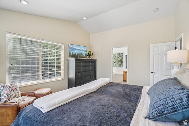 8030 N Springshire Dr, Park City, UT 84098 - bedroom with lofted ceiling, ensuite bathroom, and recessed lighting