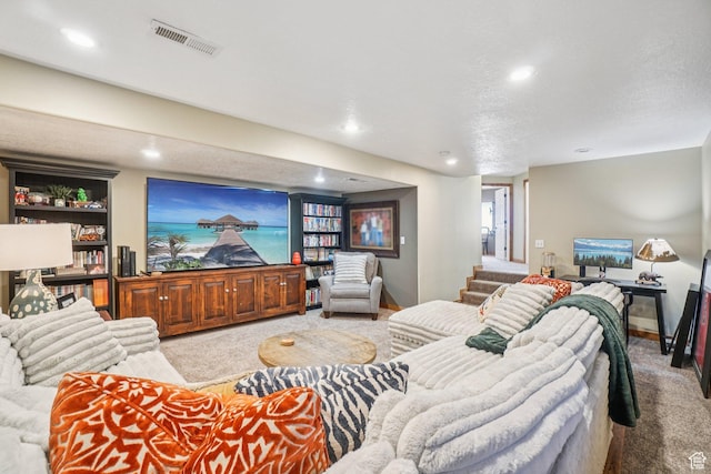8030 N Springshire Dr, Park City, UT 84098 - living room with carpet floors, stairway, and recessed lighting