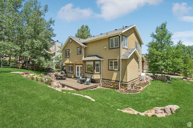 8030 N Springshire Dr, Park City, UT 84098 - rear view of house with french doors, stucco siding, a patio area, and a yard