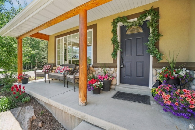 8030 N Springshire Dr, Park City, UT 84098 - property entrance featuring covered porch and stucco siding