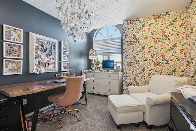 8030 N Springshire Dr, Park City, UT 84098 - home office with carpet floors, a textured ceiling, and vaulted ceiling
