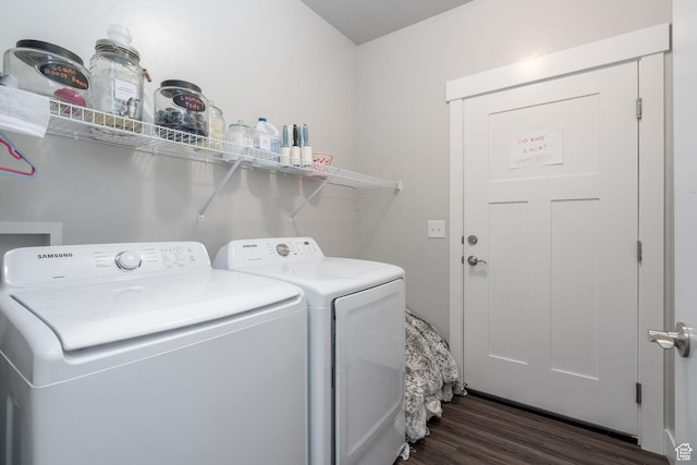 1809 W Terra Vista Ln Unit H101, Saratoga Springs, UT 84045 - clothes washing area with laundry area, dark wood-style flooring, and washer and dryer