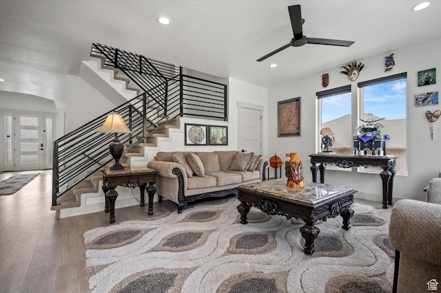 833 S 260 E, Willard, UT 84340 - living area with stairs, recessed lighting, ceiling fan, and wood finished floors