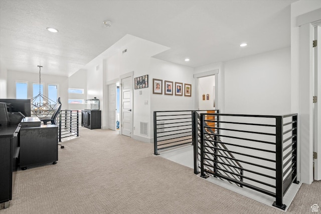 833 S 260 E, Willard, UT 84340 - hall featuring carpet floors, recessed lighting, visible vents, and an upstairs landing