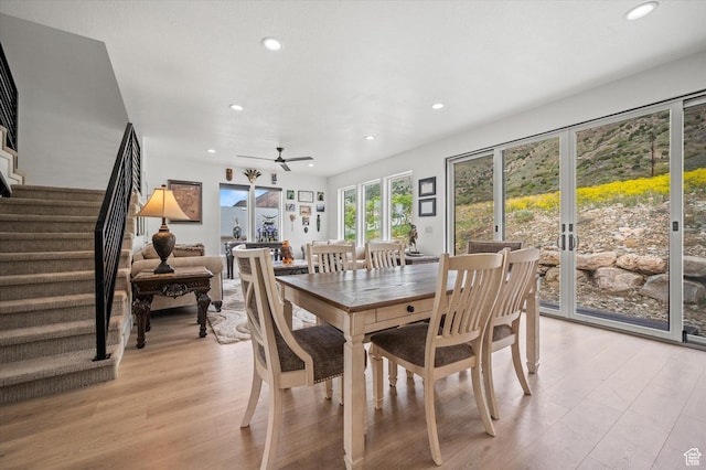 833 S 260 E, Willard, UT 84340 - dining room with recessed lighting, ceiling fan, stairway, and light wood finished floors