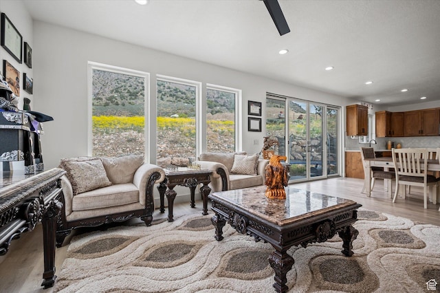 833 S 260 E, Willard, UT 84340 - living room with a ceiling fan, recessed lighting, and light wood-style flooring
