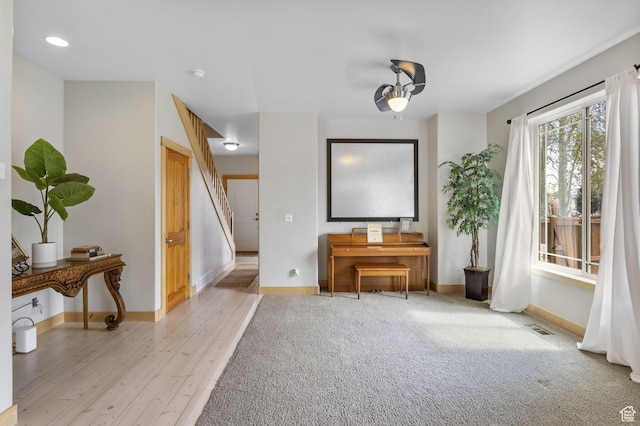 933 N Swiss Farm Ct, Midway, UT 84049 - interior space with stairs, recessed lighting, baseboards, light wood-type flooring, and visible vents