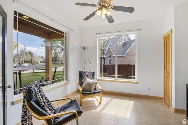 933 N Swiss Farm Ct, Midway, UT 84049 - living area featuring ceiling fan, baseboards, and hardwood / wood-style flooring