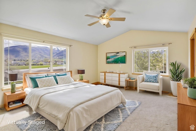 933 N Swiss Farm Ct, Midway, UT 84049 - bedroom featuring light colored carpet, ceiling fan, and vaulted ceiling