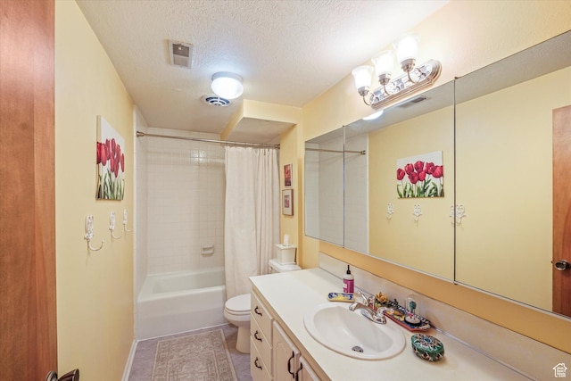 1597 E 8900 S, Paradise, UT 84328 - full bath featuring vanity, toilet, a textured ceiling, shower / bath combination with curtain, and tile patterned floors