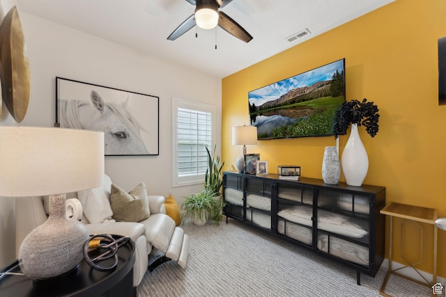 5346 W Canary Grass Way S, South Jordan, UT 84009 - living area with carpet and a ceiling fan
