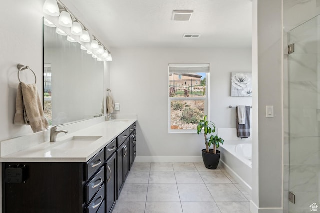 4852 N Arctic Fox Cir W Unit 2800, Lehi, UT 84043 - full bathroom featuring a sink, double vanity, tile patterned floors, visible vents, and a bath