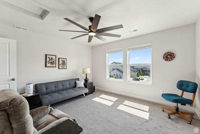 4852 N Arctic Fox Cir W Unit 2800, Lehi, UT 84043 - carpeted living room with baseboards, ceiling fan, and visible vents