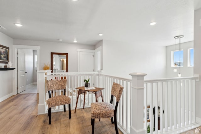 4852 N Arctic Fox Cir W Unit 2800, Lehi, UT 84043 - living area featuring recessed lighting, an upstairs landing, visible vents, and hardwood / wood-style floors