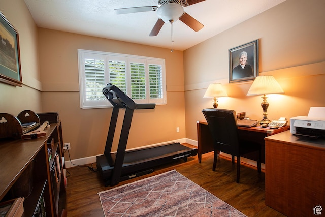 5716 S Maplewood Dr E, South Ogden, UT 84405 - office space with baseboards, a ceiling fan, and dark wood-type flooring
