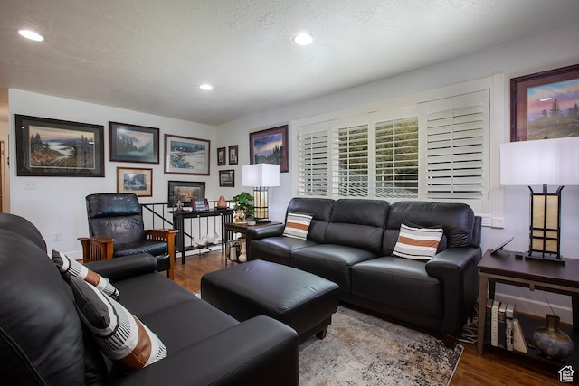 5716 S Maplewood Dr E, South Ogden, UT 84405 - living room with a textured ceiling, recessed lighting, and wood finished floors