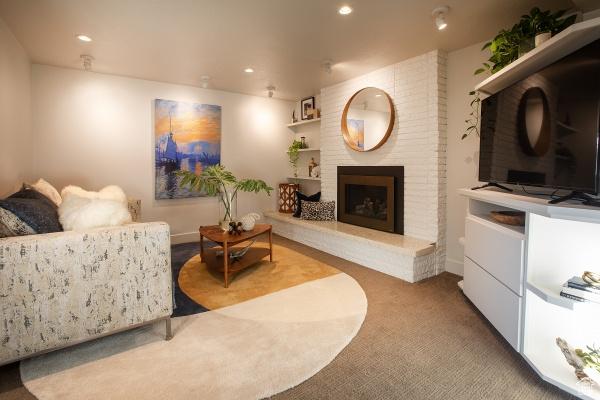 2812 E Commonwealth Ave S, Salt Lake City, UT 84109 - carpeted living area with recessed lighting and a fireplace
