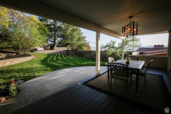 2812 E Commonwealth Ave S, Salt Lake City, UT 84109 - deck featuring fence, outdoor dining space, and a yard