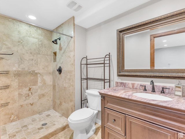 14099 S Pine Mesa Dr, Draper, UT 84020 - full bath with toilet, visible vents, tiled shower, and vanity