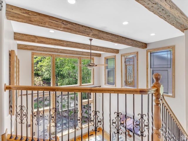 14099 S Pine Mesa Dr, Draper, UT 84020 - interior space featuring recessed lighting, beam ceiling, and wood finished floors