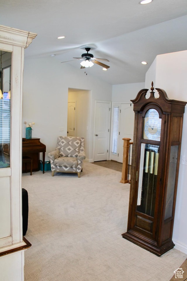 512 Stone Way, Santaquin, UT 84655 - sitting room featuring light colored carpet, recessed lighting, baseboards, and ceiling fan
