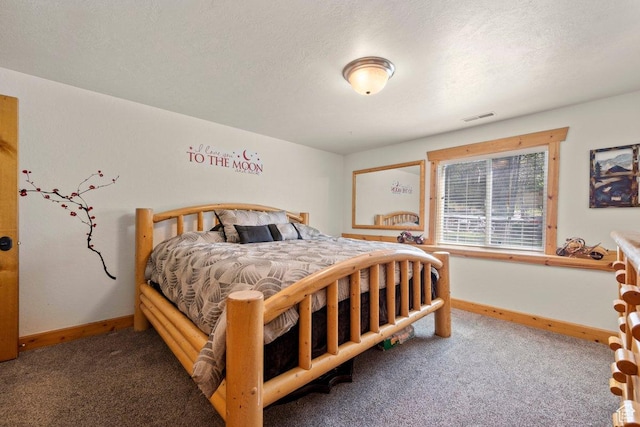 288 S Hillside Dr E, Elk Ridge, UT 84651 - bedroom with visible vents, a textured ceiling, carpet, and baseboards