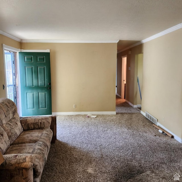 365 E Main St, Grantsville, UT 84029 - unfurnished living room featuring visible vents, carpet, and crown molding