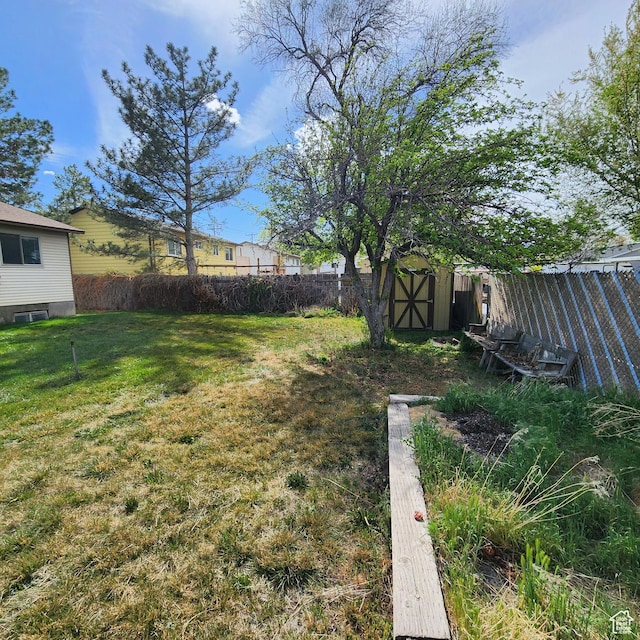 365 E Main St, Grantsville, UT 84029 - view of yard with a storage unit, a fenced backyard, and an outbuilding