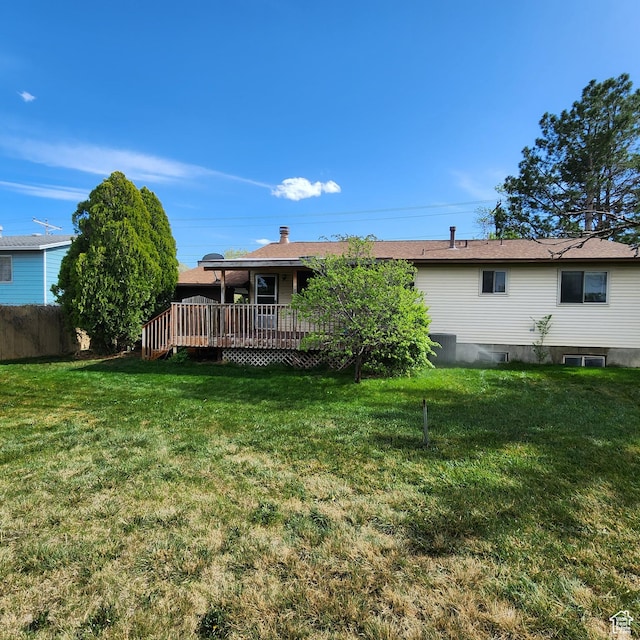 365 E Main St, Grantsville, UT 84029 - rear view of property featuring fence, a yard, and a deck