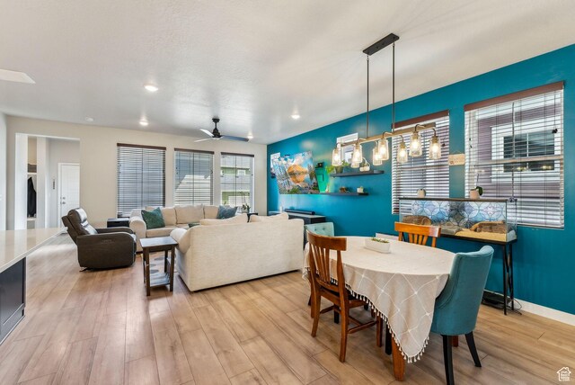 11619 S Silver Pond Dr W, South Jordan, UT 84009 - dining space featuring recessed lighting, baseboards, ceiling fan, and light wood finished floors