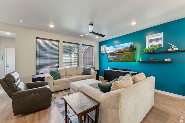 11619 S Silver Pond Dr W, South Jordan, UT 84009 - living area featuring baseboards, ceiling fan, and wood finished floors