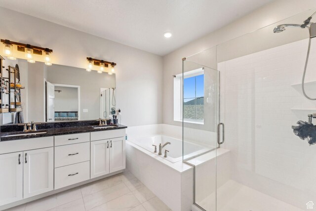 11619 S Silver Pond Dr W, South Jordan, UT 84009 - bathroom featuring double vanity, a sink, a bath, and a stall shower