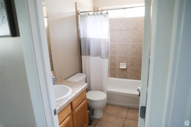 7044 W 8050 S, West Jordan, UT 84081 - full bath with vanity, shower / tub combo, tile patterned flooring, and toilet