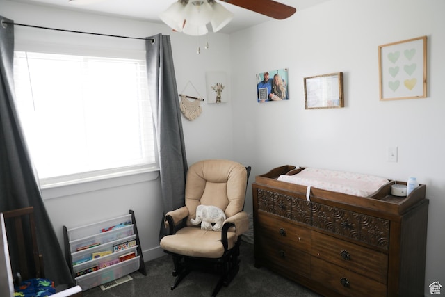 7044 W 8050 S, West Jordan, UT 84081 - bedroom featuring dark carpet and a ceiling fan