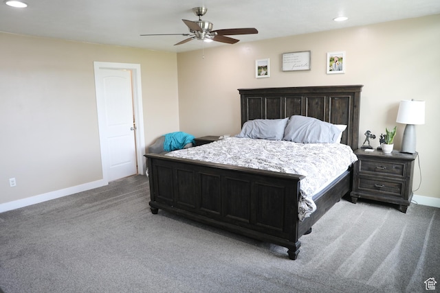 7044 W 8050 S, West Jordan, UT 84081 - bedroom with baseboards, ceiling fan, recessed lighting, and light colored carpet