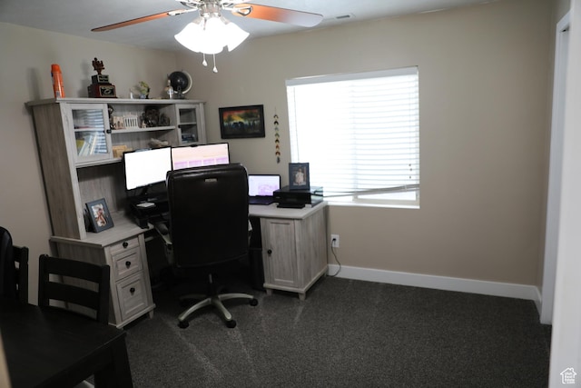 7044 W 8050 S, West Jordan, UT 84081 - office area with baseboards, ceiling fan, and dark colored carpet