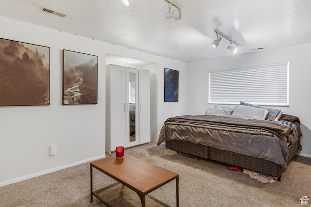 6888 S Hillside Village Cir, Salt Lake City, UT 84121 - bedroom with baseboards, visible vents, track lighting, and carpet