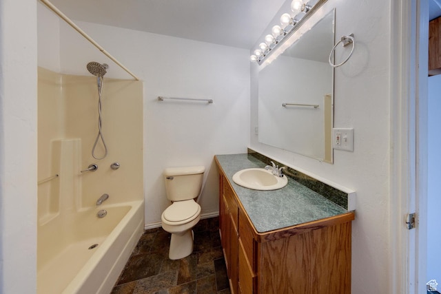 3971 S Spanish Valley Dr, Moab, UT 84532 - full bathroom with vanity, bathing tub / shower combination, toilet, baseboards, and stone finish floor