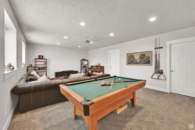 2515 W 3375 S, West Haven, UT 84401 - rec room featuring light carpet, baseboards, recessed lighting, a textured ceiling, and pool table