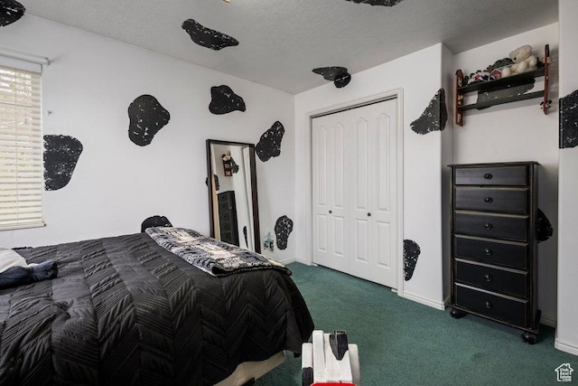 4851 E Lake Creek Rd, Heber City, UT 84032 - bedroom with baseboards, carpet, a closet, and a textured ceiling